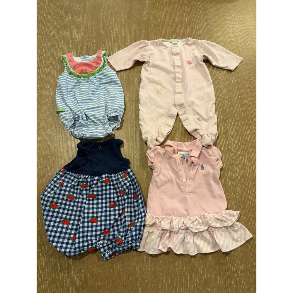 Baby Girl Clothing 4pc Lot 3M 6M Ralph Lauren Florence Eiseman Rompers‎ Outfit